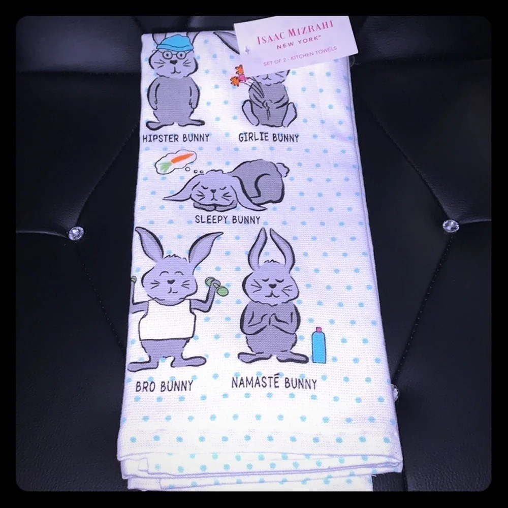 NWT Isaac Mizrahi Bunny Kitchen Towels Set of 2